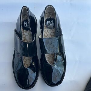 Fly London Black Patent Slip-On Mary Jane Loafers